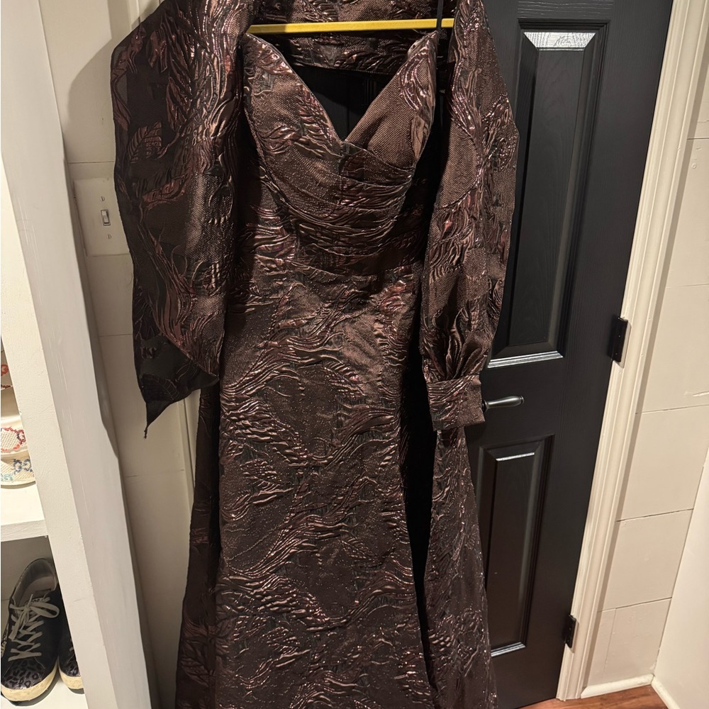 Jovani Metallic Brown Maxi Dress